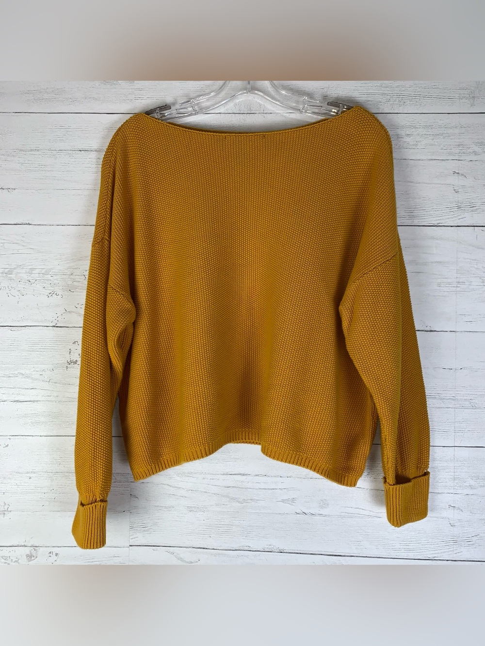 French Connection Waffle Knit Sweater Mustard Yellow Size small Oversized - Picture 2 of 5